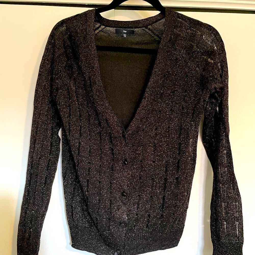 Gap, gorgeous fancy delicate sweater (cardigan), black, size XS, fits larger